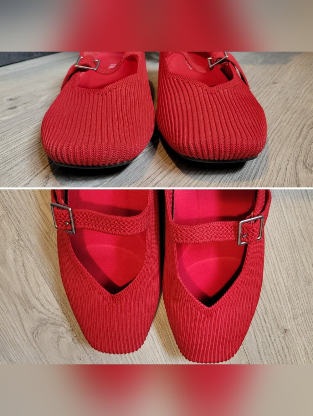Vivaia Mary Jane Buckle Square-Toe V-Cut Red Flats, Women's US 8 EU 39 - Picture 4 of 16